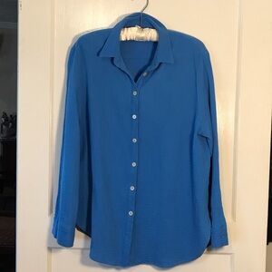 C&C California Vibrant Blue Crinkle 100%cotton Casual Shirt size medium